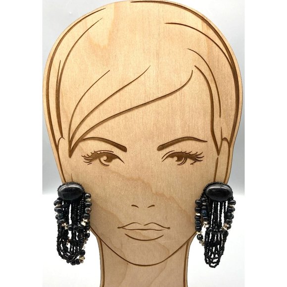 Dangling Grey and Black Sparkle Earrings, Unique Vintage Long Shoulder Dusters - Picture 3 of 5